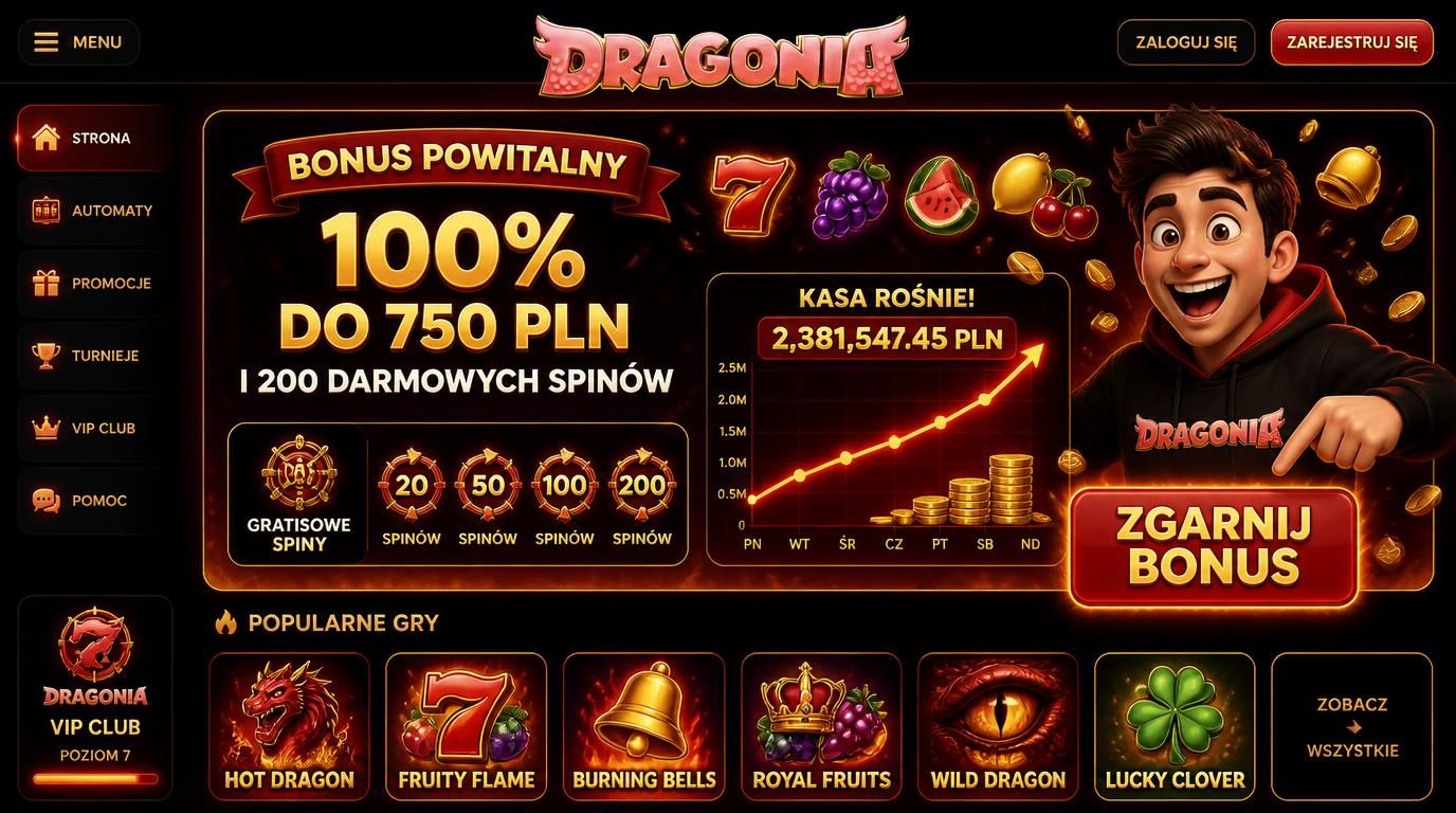 Klient przy ekranie premiowym prezentującym bonus powitalny Dragonia Casino