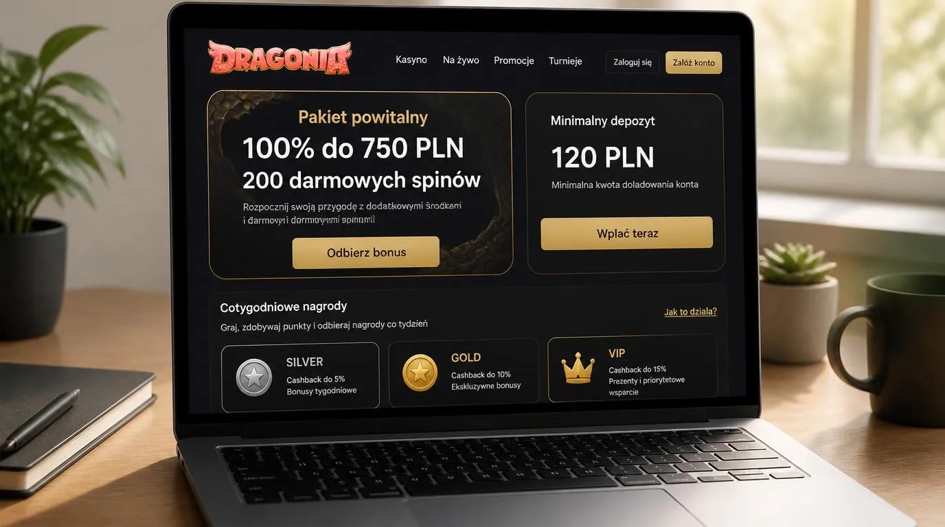 Ekran promocji kasyna z bonusem 100% do 750 PLN, 200 darmowymi spinami i minimalną wpłatą 120 PLN